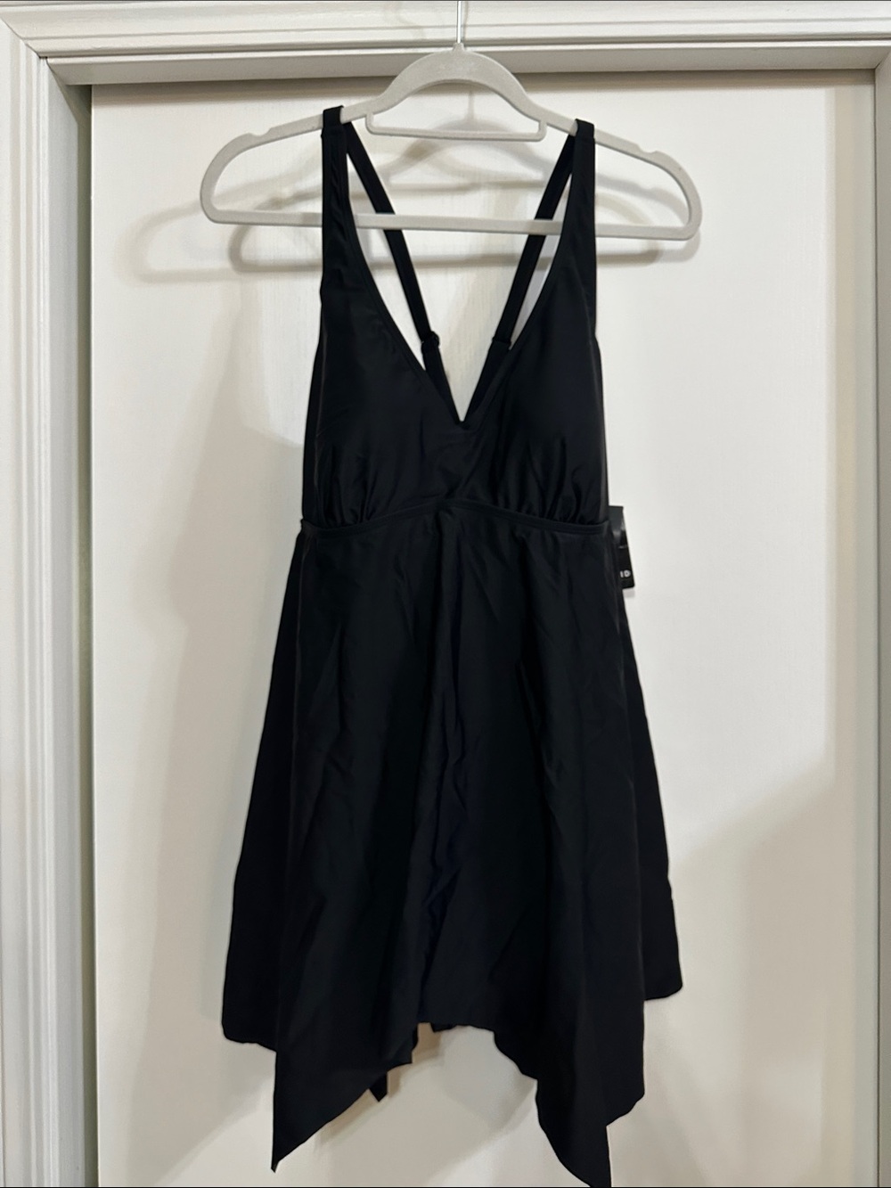 torrid Black V-Neck Skirted Swimdress with Crossback Straps